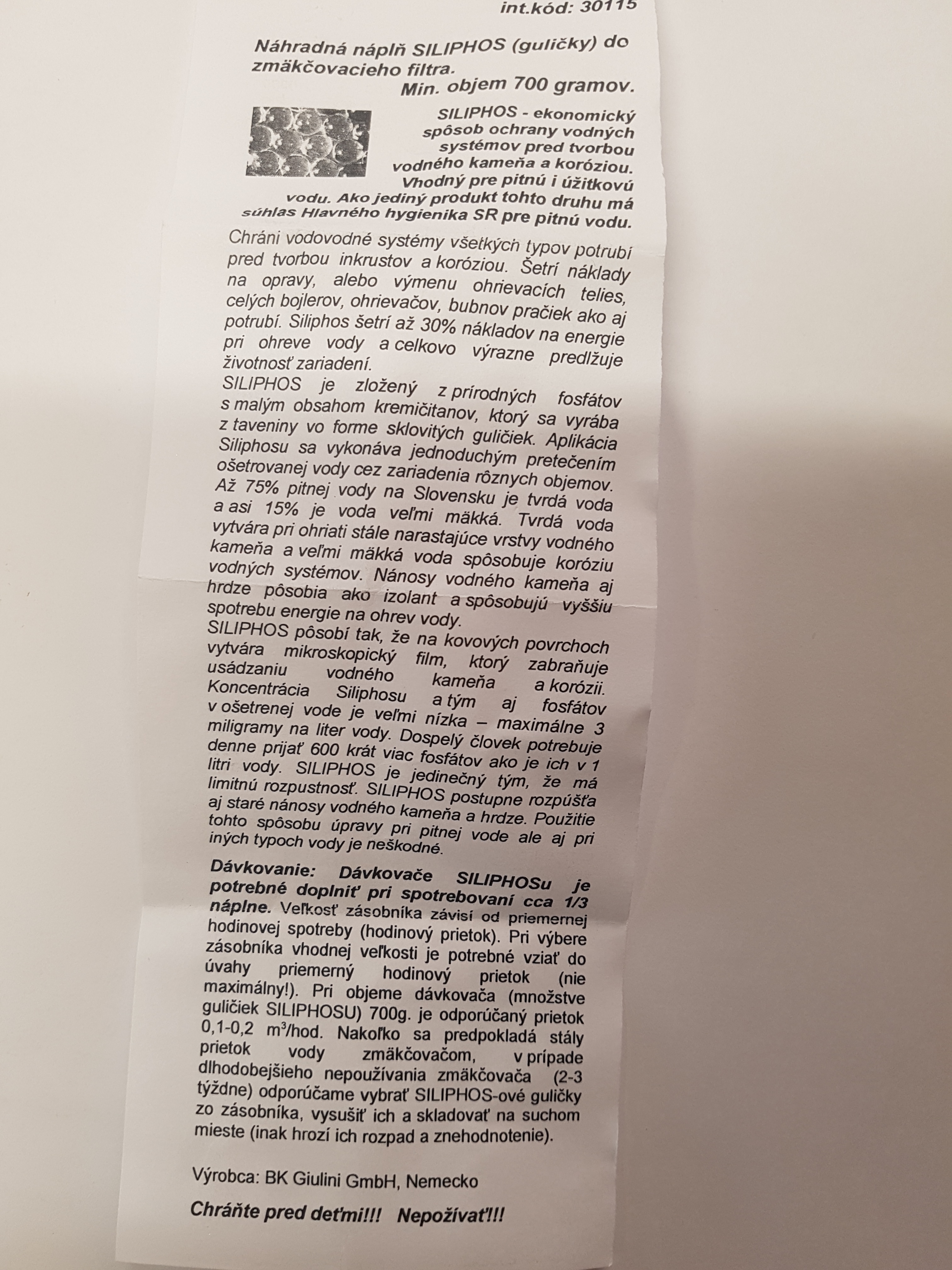 SILIPHOS ochrana pred vodným kamenom 700g